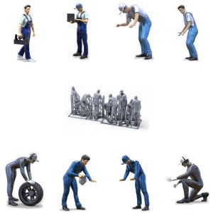 Monteur Diorama Miniaturen ONGESCHILDERDE Set (8 Figuren) Schaal 1/50, 1/43, 1/35, 1/32, 1/24, 1/18 Modelbouw 3D-printen Mensen