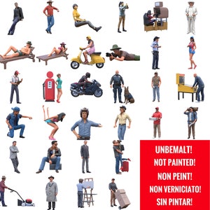 Diorama Miniatures Figuren (nr. 32-63) ONGEVERFD Schaal 1/50, 1/43, 1/35, 1/32, 1/24, 1/18 Model maken 3D Mensen Mensen