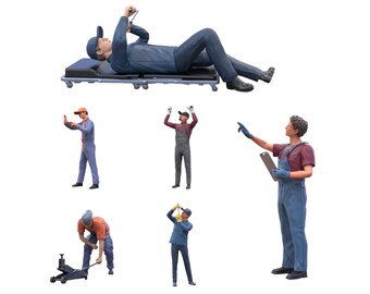 Mechanic Diorama Miniatures UNPAINTED Set (6 Figures) Échelle 1/50, 1/43, 1/35, 1/32, 1/24, 1/18 Modélisme Impression 3D Personnes Personnes