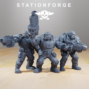 National Guard - Guerrillas - mechanische Infanterie - GrimGuard Stationforge Miniaturen - 3 Figuren Set -  28mm Tabletop 3D Druck 8k