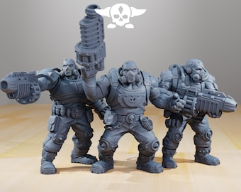 National Guard - Guerrillas - mechanical infantry - GrimGuard Stationforge Miniatures - 3 Figures Set - 28 mm Tabletop 3D Printing 8k