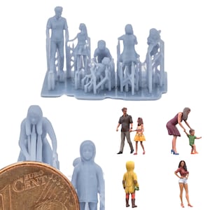 H0-figurenset familie/vader, moeder, kinderen 1:87 (6 figuren) 3D-printspoorbaan, modelspoorbaan, spoorbreedte H0, modelbouw, diorama