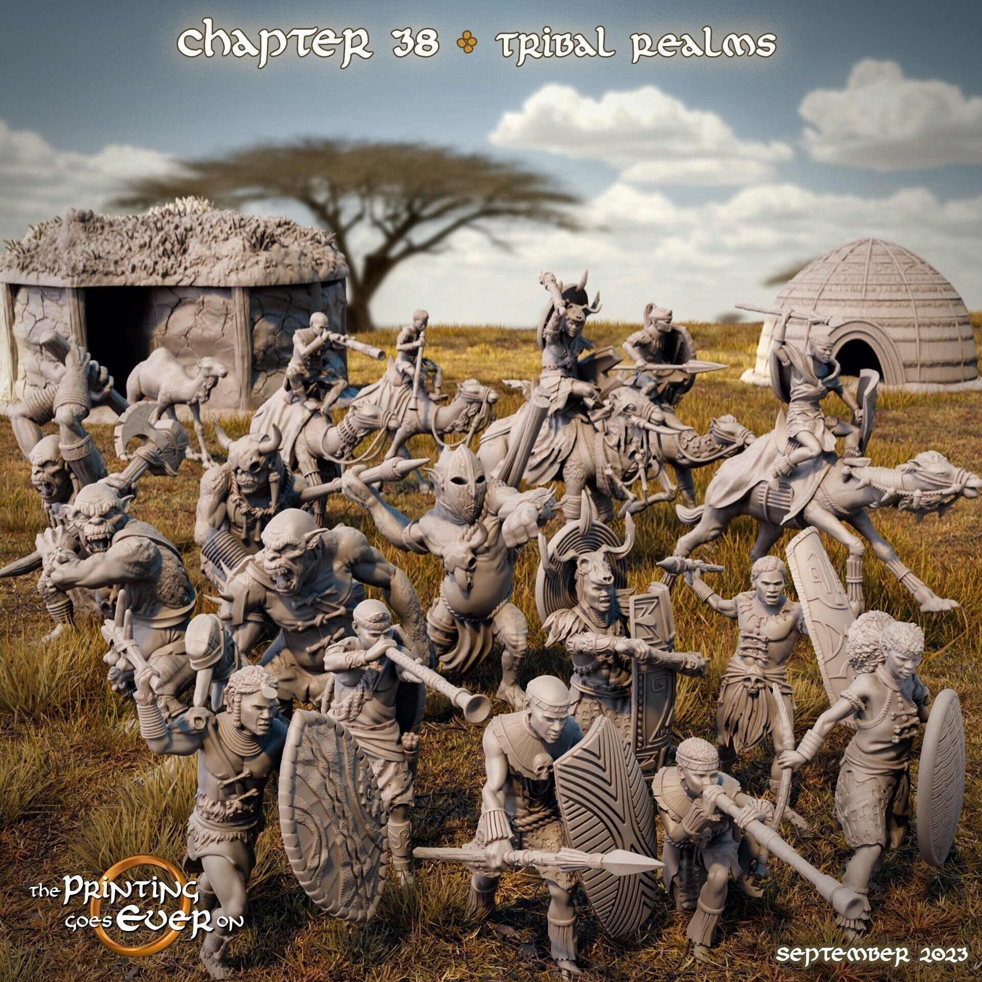 Tribal Realms - The Printing Goes Ever On Miniatures - Chapter 38 - Figure Sets - 28 mm Tabletop 3D Printed Miniatures, Unpainted