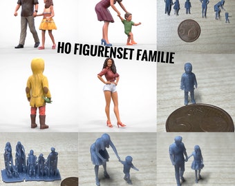 H0 Figures Set Family 1:87 (6 figures) 3D printing railway, model railway, gauge H0, model making, diorama, e.g. Märklin, Roco