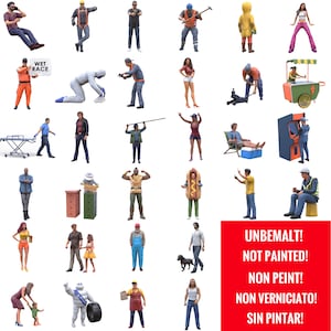 Diorama Miniaturen Figuren (Nr. 00-31) UNBEMALT Maßstab 1/50, 1/43, 1/35, 1/32, 1/24, 1/18 Modellbau 3D Menschen Personen