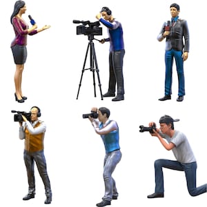 Reporter Diorama Miniaturas SIN PINTAR Set (6 Figuras) Escala 1/50, 1/43, 1/35, 1/32, 1/24, 1/18 Modelismo Impresión 3D Personas Personas