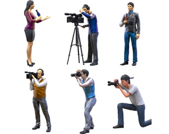 Reporter Diorama Miniatures UNPAINTED Set (6 Figures) Scale 1/50, 1/43, 1/35, 1/32, 1/24, 1/18 Model Building 3D Printing People Persons