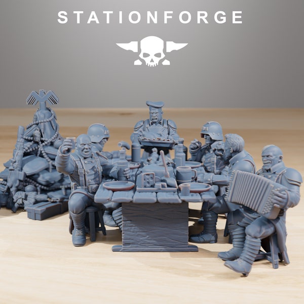 Holiday Feast - GrimGuard Stationforge Miniaturen - 6 Figuren + Gegenstände Set- 28mm Tabletop 3D Druck Miniaturen unbemalt