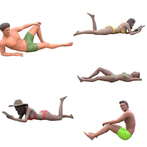 Beach vacationers Diorama Miniatures UNPAINTED Set (5 figures) Scale 1/50, 1/43, 1/35, 1/32, 1/24, 1/18 Model making 3D printing people persons