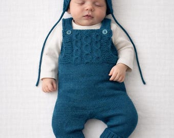 Conjunto de bebé tejido a mano de 1 a 3 meses, mono de lana natural con gorro y calcetines, conjunto suave para recién nacido, ropa de merino para bebé.