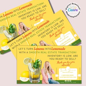 Lemons and Lemonade Pop-By-Tags Real Estate Pop By Tag | Referrals Pop By Tag | Marketing Pop-By Tag | Realtor Marketing Tag