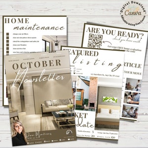Real Estate October Monthly Marketing Newsletter | Real Estate Marketing Newsletter Template | Real Estate Template |Canva Editable Template