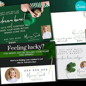 postale d'agriculture immobilière du jour de St Patrick | Cartes Immobilières Irlandaises St Patty | Marketing pour agents immobiliers | Modèles téléchargeables et modifiables
