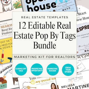 12 Real Estate Pop-By Tags, 12 Customizable Pop By Tag Templates for Realtors, Personalized Real Estate Marketing Tools