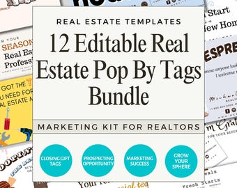12 Real Estate Pop-By Tags: Customizable Realtor Marketing (Digital Download)