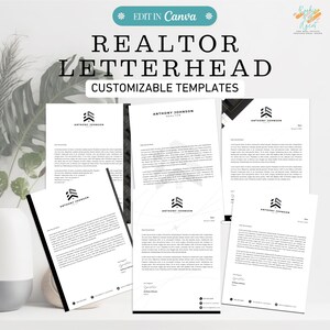 Plantillas editables de membrete para agente inmobiliario, cartas comerciales, papelería para agente inmobiliario