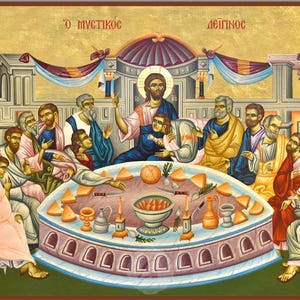 Last Supper Greek Handmade Icons on Natural Wood Mount Athos pure gold leaf - Jesus Christ Unique Icons Religious Christianity Icons