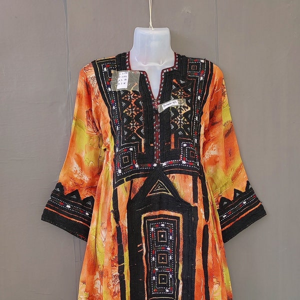 Old Vintage Hand embroidered mirror work gypsy baluchi tunic hippie tribal bohemian balochi girl's kurta top dress