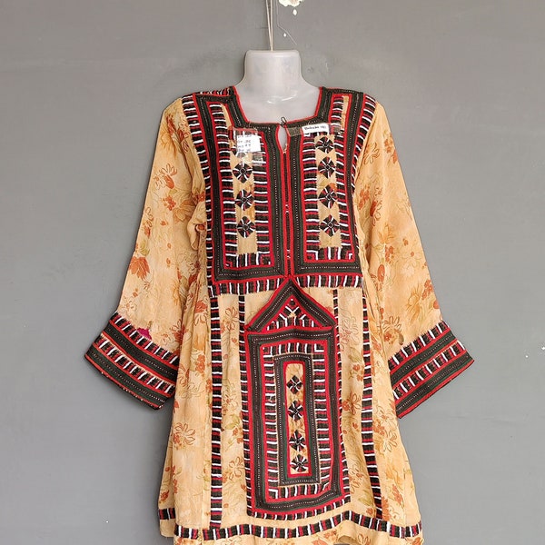 Pakistan Afghan Banjara dress hand embroidered mirror work gypsy baluchi tunic hippie tribal bohemian balochi girl's kurta top dress