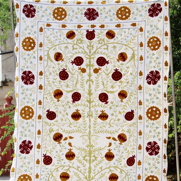 Jeté Suzani Brodé Main Indien - Coton 100% - Taille Twin (90x60 Pouces) - Motif Floral - Neuf Avec étiquettes