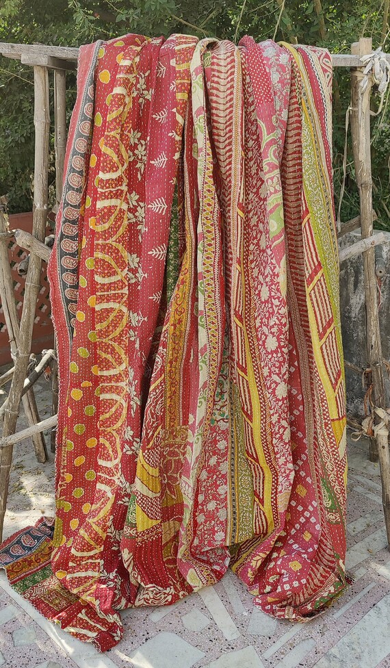 Vintage Kantha Quilt Indian Throw Handmade Quilt Soft Blanket
