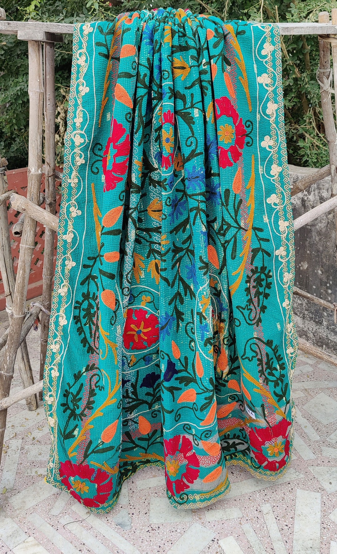 Ethnic Throw Suzani Bedspread Embroidery on Cotton Fabric Etsy