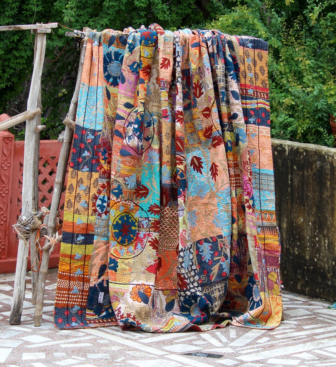 Unique Kantha Suzani Vintage Quilt, Exclusive Handmade Cotton Blanket