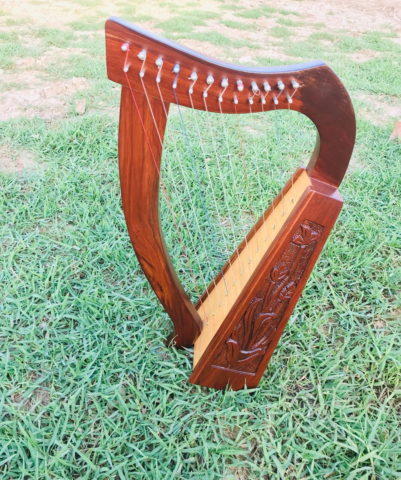 20 Inch Tall Celtic Irish Harp 12 Strings Solid Wood Free Bag Strings Key 
