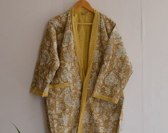 Jaipuri Print  Beautiful Robe, Cotton Handmade Kimono, Floral Printed Bathrobe Brown Kimono, New Bridesmaid Robe, Beach Cover Up Long Kimono