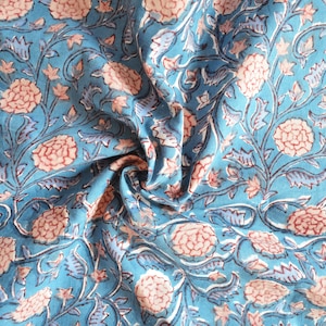 Floral Block Print Fabric, Women Dressmaking Craft Sewing Fabric, Indian Organic Cotton Handmade Fabric, Ethnic Running Loose Vintage Fabric