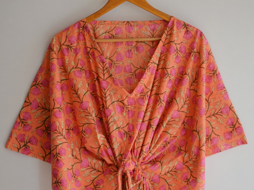 Women Short Kaftan Nighty Caftan Cotton Handmade Short Caftan Floral