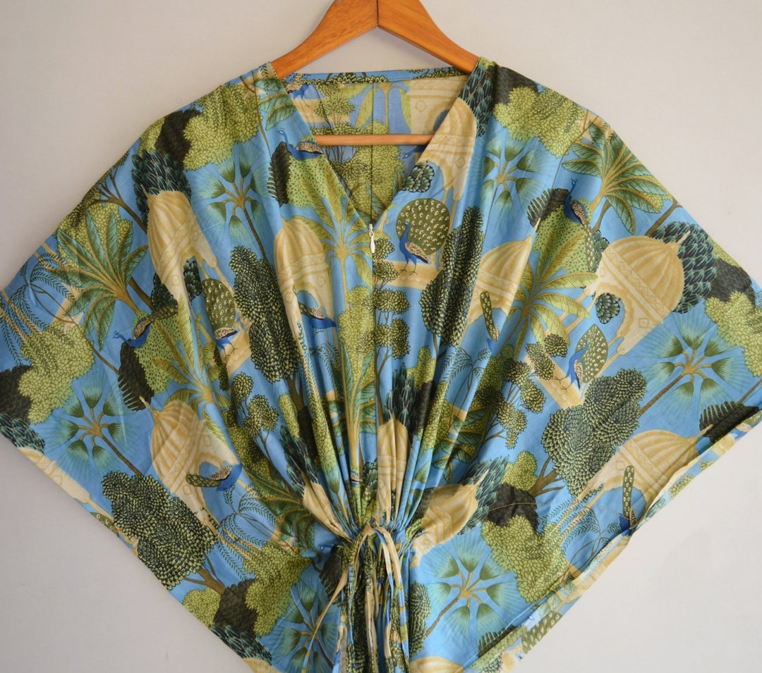 Zipper Caftan Indian Handmade Block Print Cotton Kaftan With Zip New