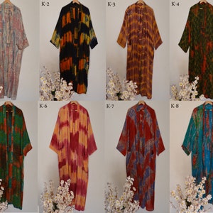 New Collection ! Indian Silk Sari Longwear Kimono For Women| Night Party Wear Silk Dressing Gown | Summer Tunic | Boho Hippie Long Silk Robe