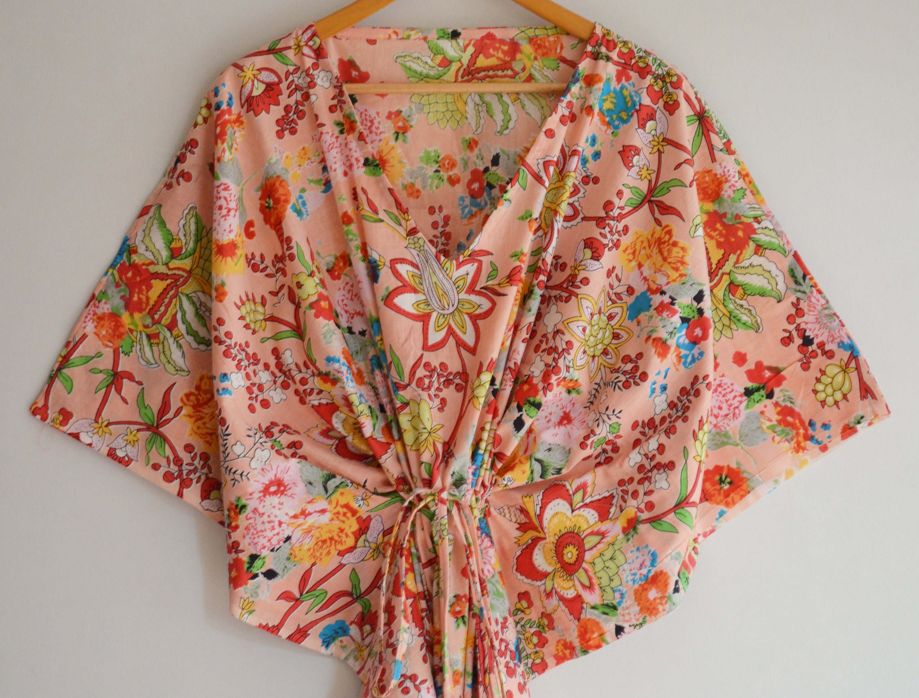 Women Short Kaftan Nighty Caftan Cotton Handmade Short Caftan Floral