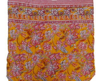 Yellow Block Floral Print Coverlet Quilt Blanket Razai, Jaipuri Print Winter Warm Quilt, Soft Cotton Winter Razai Bed Cover, Bedspread Quilt