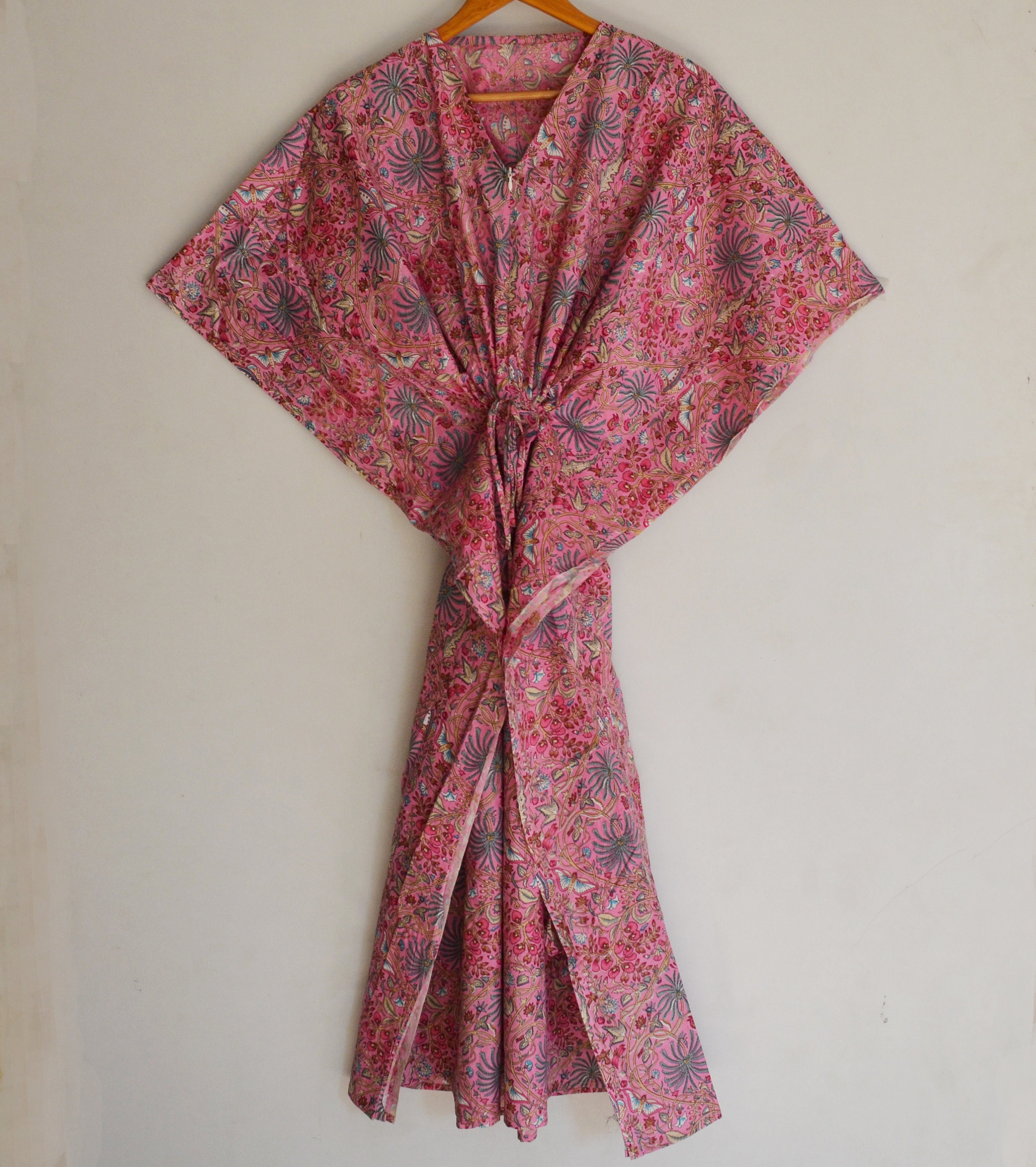 Zipper Caftan Indian Handmade Block Printed Cotton Kaftan With Zip New