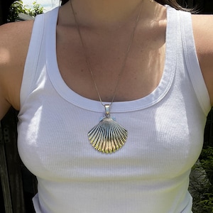 Antique Large Shell Pendant Necklace Silver