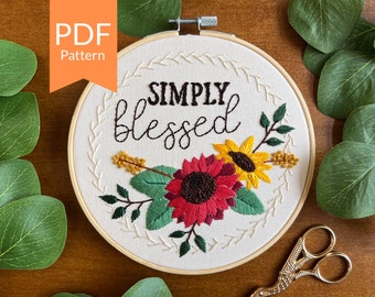 Simply Blessed Hand Embroidery Pattern | Autumn Floral Wreath Embroidery Design | Fall Home Decor | Step by Step Beginner Embroidery Pattern