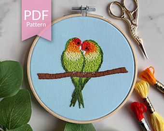 PDF Pattern | 5" Love Bird Snuggle | Modern Hand Embroidery Pattern | Spring Birds | Beginner Friendly Embroidery Design | Spring Craft