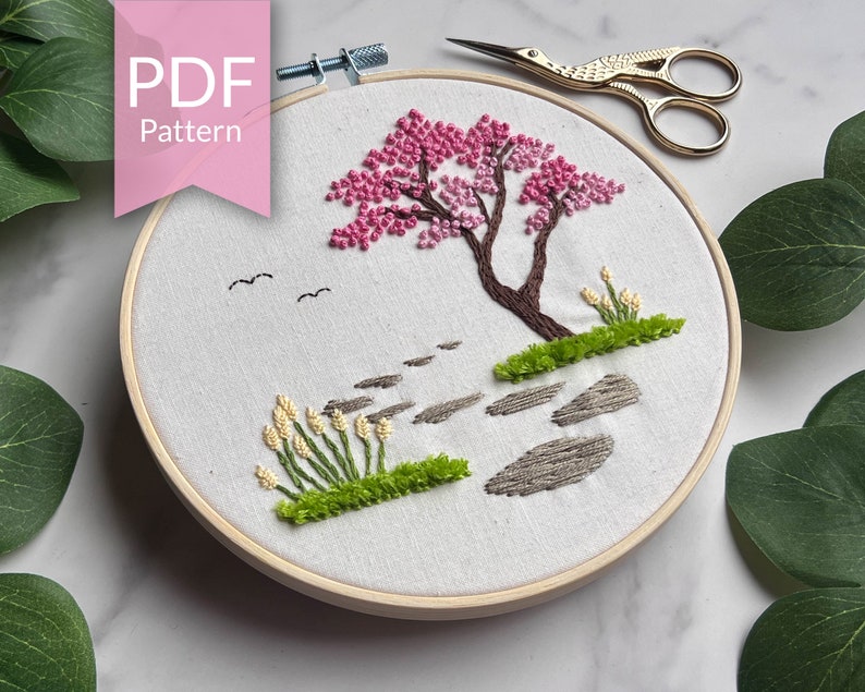 PDF Pattern 6 Dogwood Garden Path DIY Spring Craft Ideas DIY Hand Embroidery Design Spring Garden Embroidery Dogwood Flowers image 2