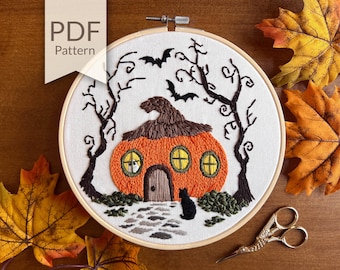 Pumpkin House Embroidery Pattern – Spooky Halloween Design (PDF Pattern)