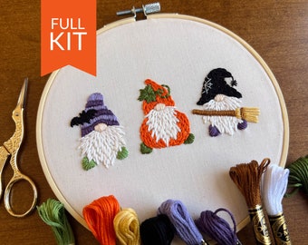 Halloween Gnomes Embroidery Craft Kit | Easy Beginner Hand Embroidery Pattern & Guide | Halloween Embroidery | Halloween DIY Decoration
