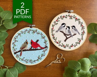 Winter Bird Bundle | Chickadee Trio and Cardinal Duet | Instant Download PDF | DIY Holiday Craft Project | Beginner Friendly Embroidery