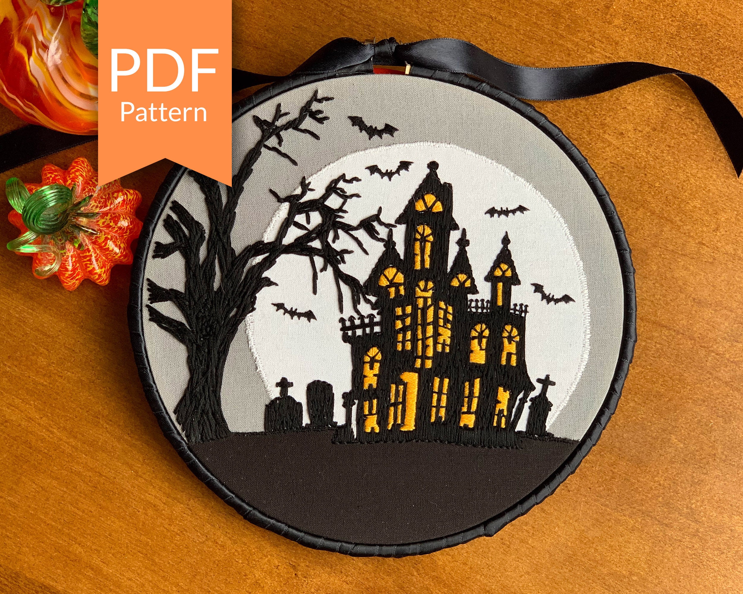 Haunted House Embroidery Pattern – Halloween DIY Craft (PDF Pattern) - Etsy