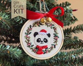 Panda Christmas Ornament Embroidery Craft Kit | DIY Holiday Craft, Stocking Stuffer