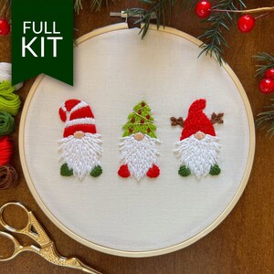 Christmas Gnomes Craft Kit | Easy Beginner Hand Embroidery Design | Christmas Decoration | DIY Christmas Wall Art | Holiday Decor | Gnomes