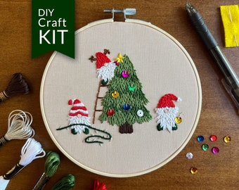 Christmas Tree Decorating Gnomes | Beginner Embroidery Craft Kit | Christmas Crafting | DIY Christmas Decorations | Handmade Christmas Gift