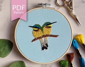 PDF Pattern | 5" Spring Birds Embroidery Design | Little Bee Eaters | Step By Step Beginner Embroidery Pattern | Colorful Birds