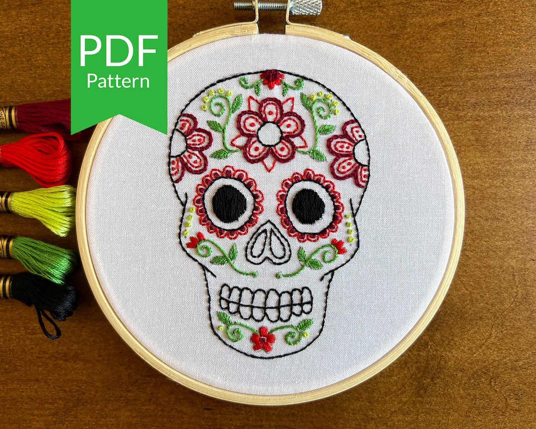 Sugar Skull Embroidery Pattern | Dia De Los Muertos Beginner Stitching ...