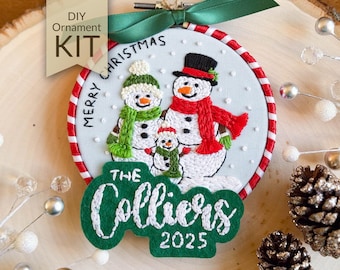 Personalized Family Snowman Hand Embroidery Ornament Kit – Custom DIY Christmas Craft